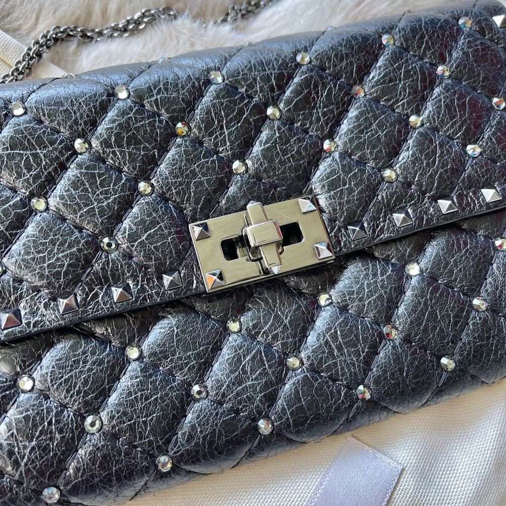❌SOLD ON IG❌ VALENTINO Crystal Studded Wallet on Chain clutch - Picture 3 of 7
